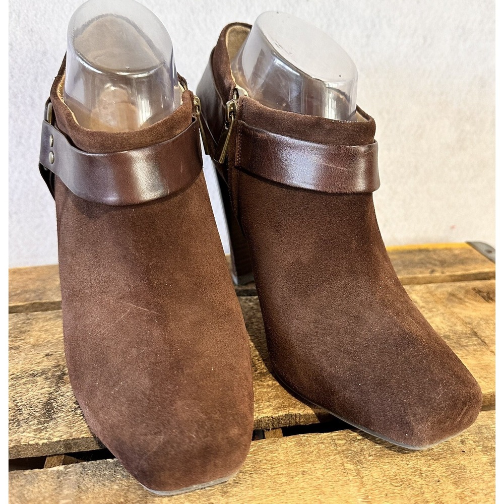 Jessica Simpson Kianna Ankle Boots Suede Block Heel Womens 9.5 Brown Good